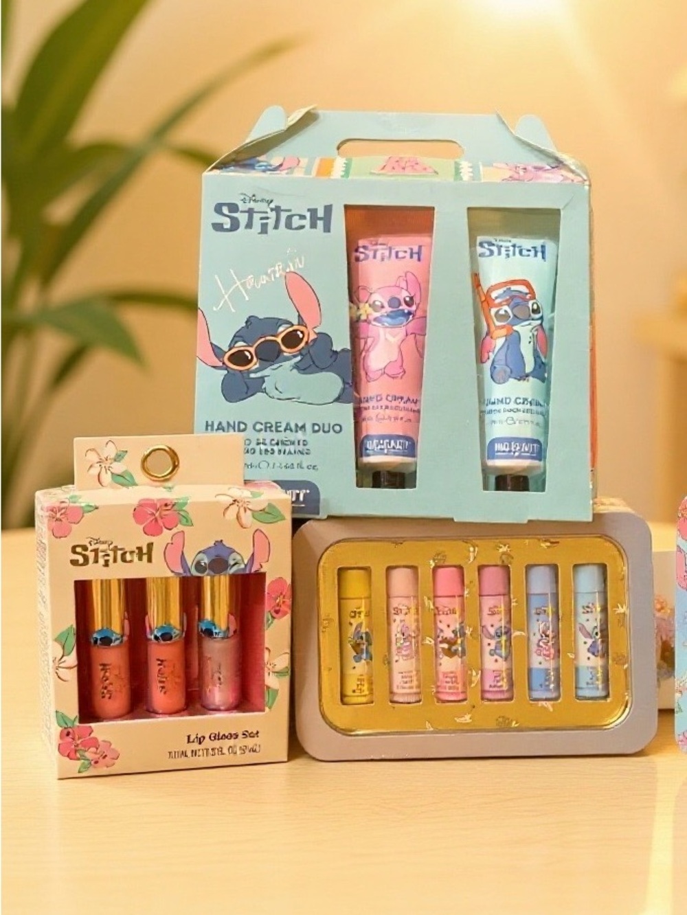 Disney Stitch  Lip Gloss & Hand Cream Gift Set - Pink, Blue, Yellow